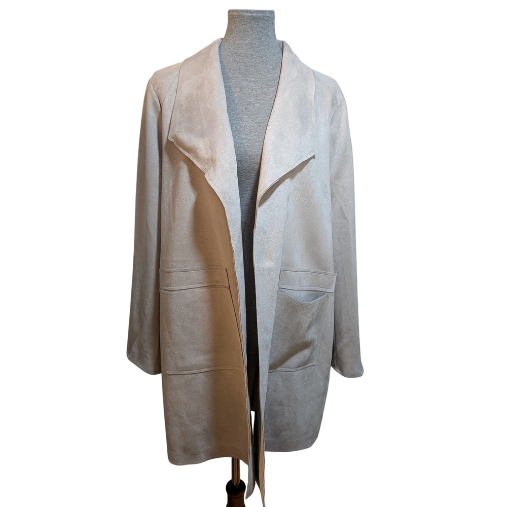 Ellen Tracy XL Gray Faux Suede Drape Jacket Neutral Minimalist Career Boss‎ Chic
